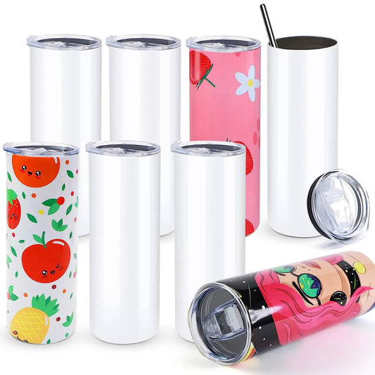 HTVRONT 8pcs/4pcs 20 OZ Sublimation Tumblers Skinny Straight Sublimate Tumbler Blank DIY Mugs Cups Gifts with Sublimation Papers