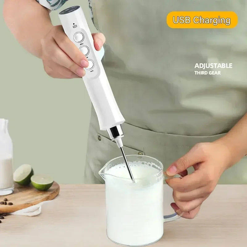 Wireless Milk Foam USB Rechargeable Handheld Electric Foam Maker 3 Speeds for Latte Cappuccino