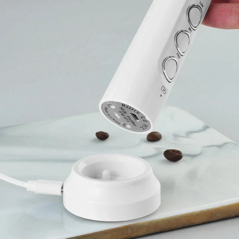 Wireless Milk Foam USB Rechargeable Handheld Electric Foam Maker 3 Speeds for Latte Cappuccino