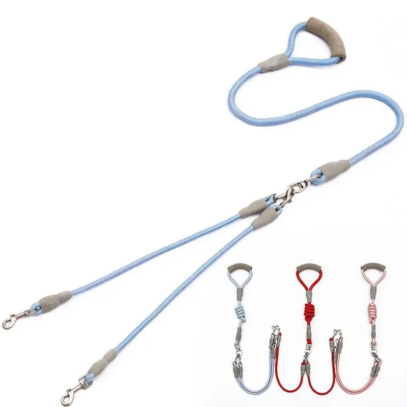 Dog Leash 360 Degree Rotatable Double-Headed Dog Walking Rope 2 Traction Ropes Durable Dog Leash With Comfortable Handle Walking
