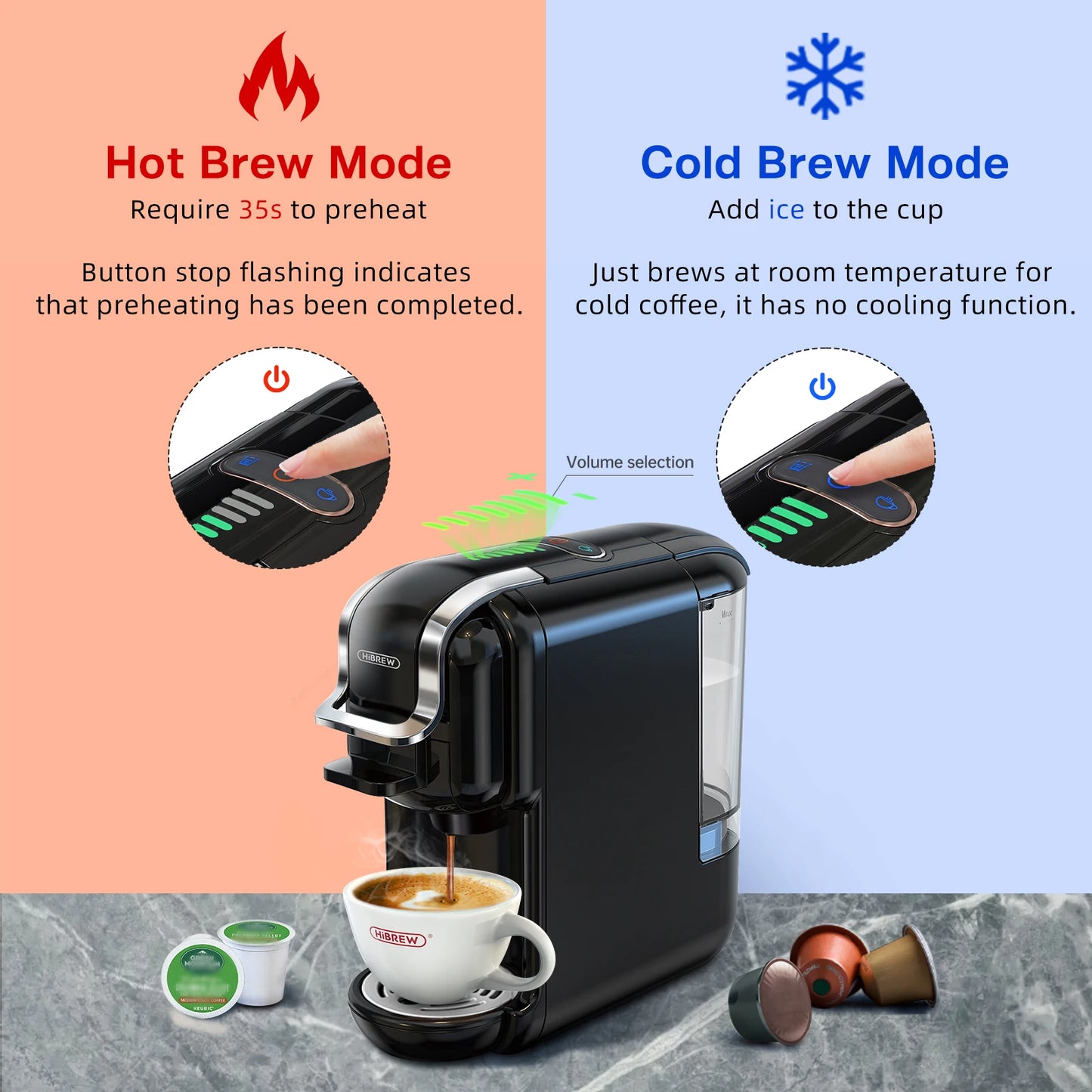 HiBREW Multiple Capsule Coffee Machine Hot/Cold DG Cappuccino Nes Small Capsule, 19Bar 5 in 1 H2B