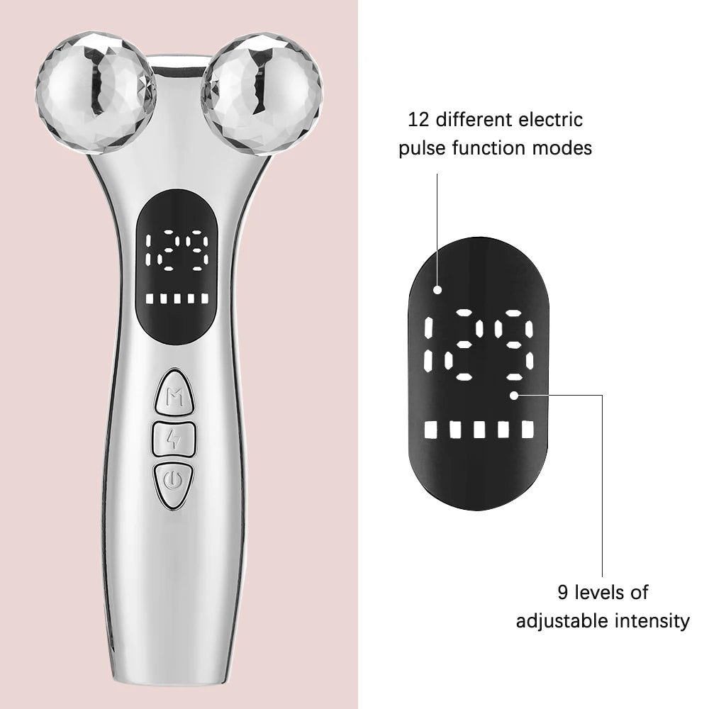 EMS Pulse Face Roller Massager Chin Reducer Microcurrent V-line Face Lift Machine Vibration Electric Facial Massager